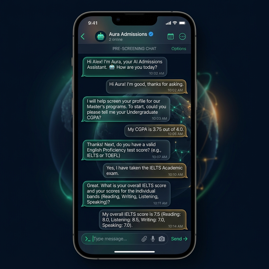 Automated student recruitment chatbot on WhatsApp pre-screening global qualifications