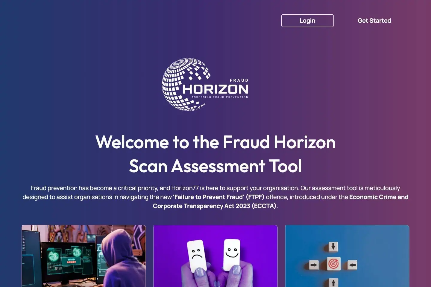 Horizon77 Fraud Assessment: public website homepage