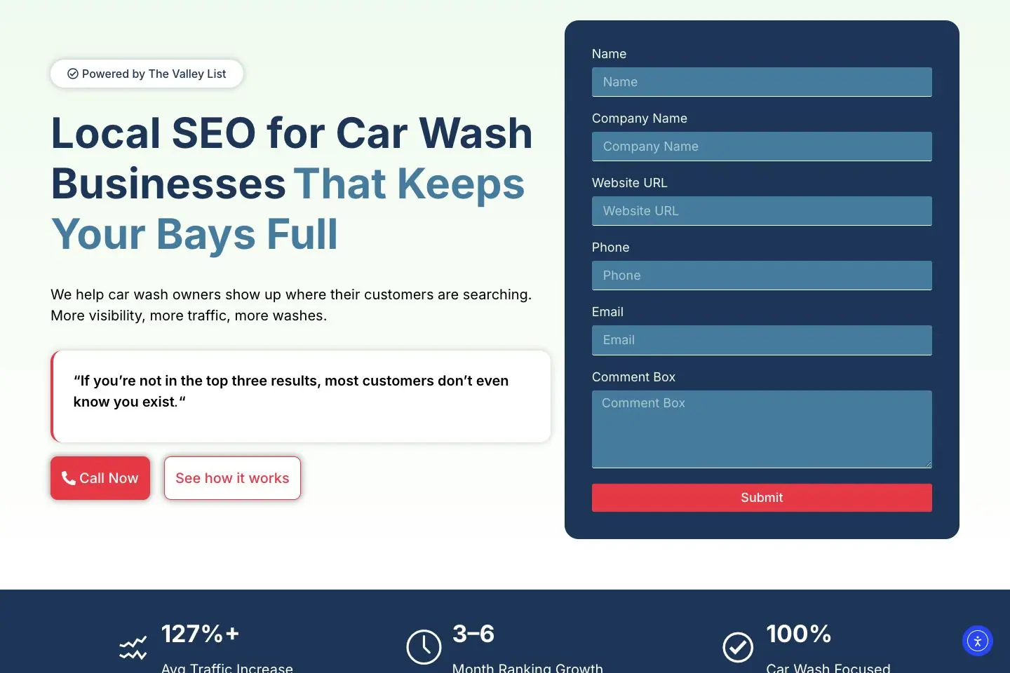 SEO for Car Wash: public website homepage